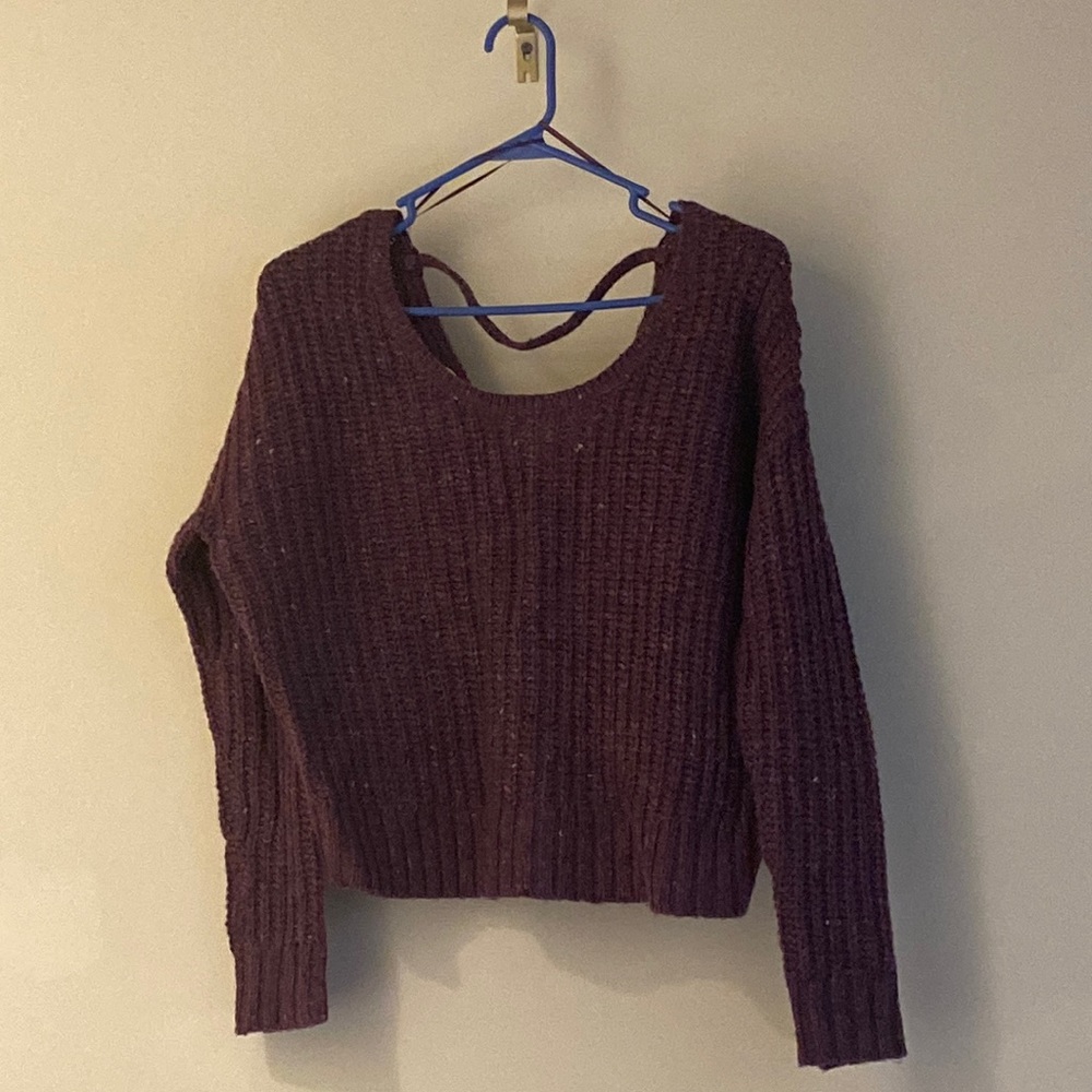 Anthropologie Kaisley Sweater Purple Marled Wool Blend Cropped Long Sleeve